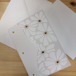 Carte double fleurs blanches+dorure avec enveloppe
